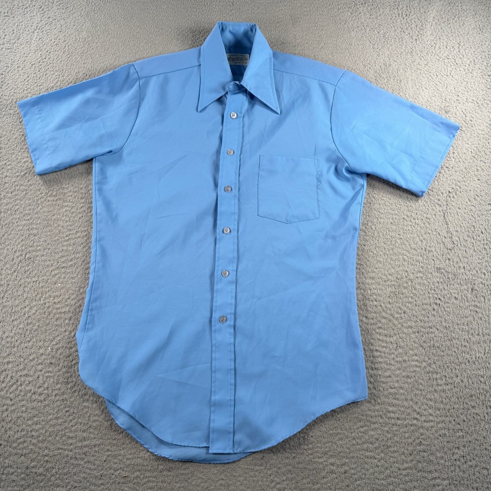 Vintage Kmart Permanent Press Shirt Mens Blue Button Up Polyester Disco 70s